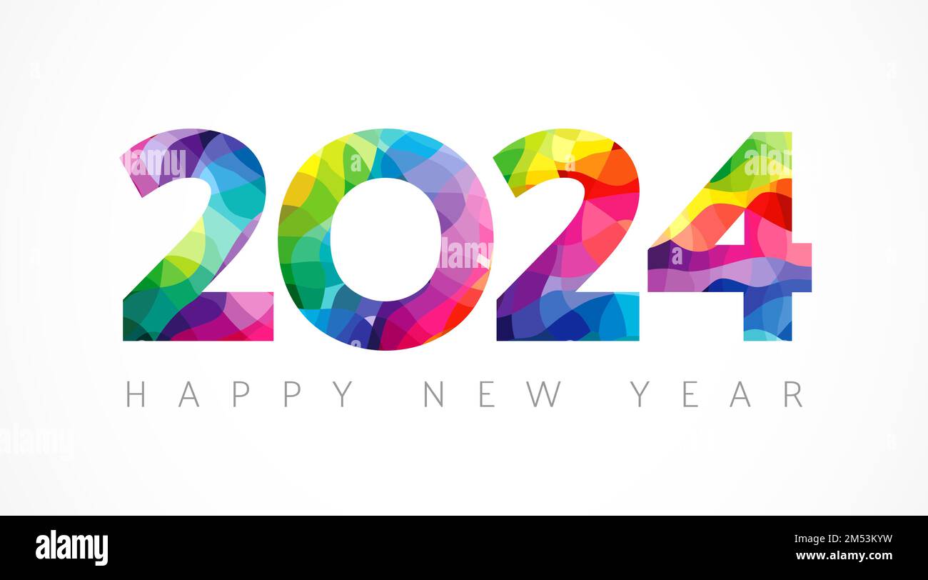 Número colorido creativo 2024. Un feliz año nuevo saludos. Diseño