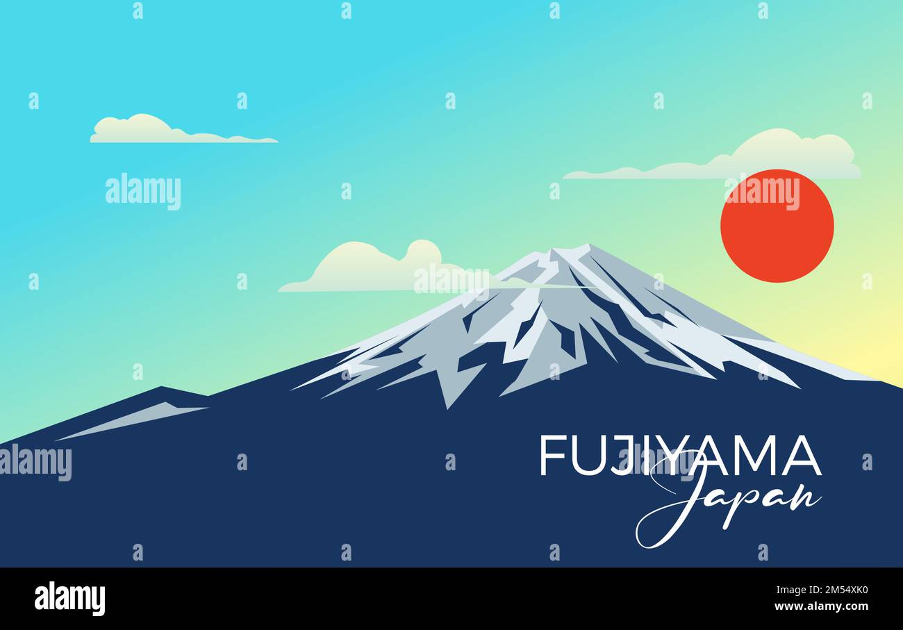 Fujiyama ilustración vectorial. Paisaje japonés con la montaña Fuji Ilustración del Vector