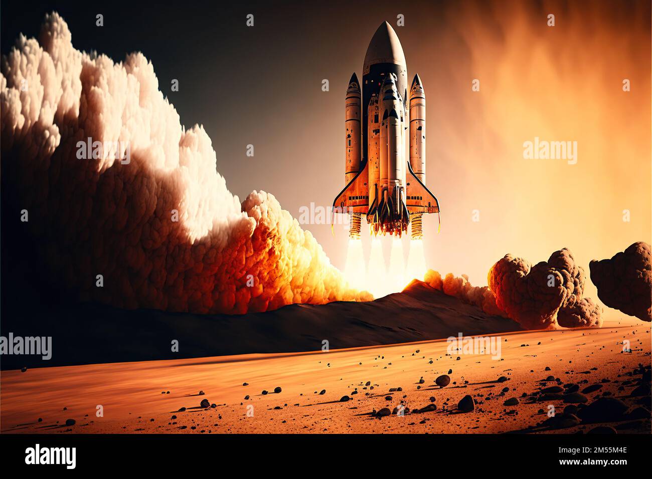 Arte digital de un cohete espacial aterrizando en el planeta Marte  Fotografía de stock - Alamy