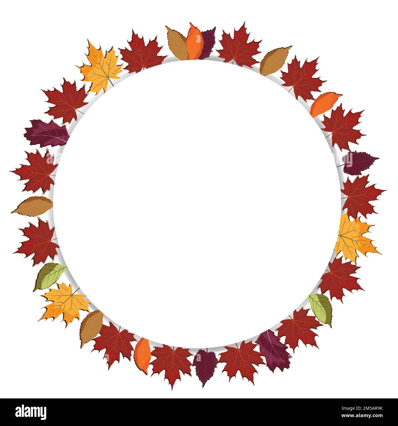 Espacio para copiar texto con coloridas hojas redondas; papel cortado el estilo del texto; temporada de otoño evento tarjeta; Ilustración del Vector
