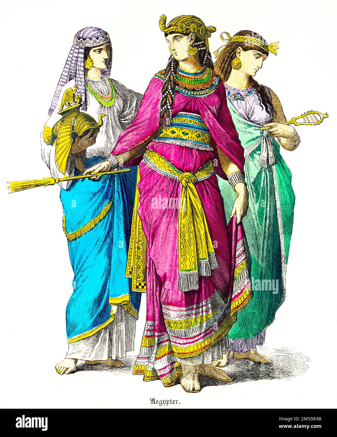 Trajes históricos de los egipcios, ilustración histórica coloreada, Münchener Bilderbogen München, 1890 Foto de stock