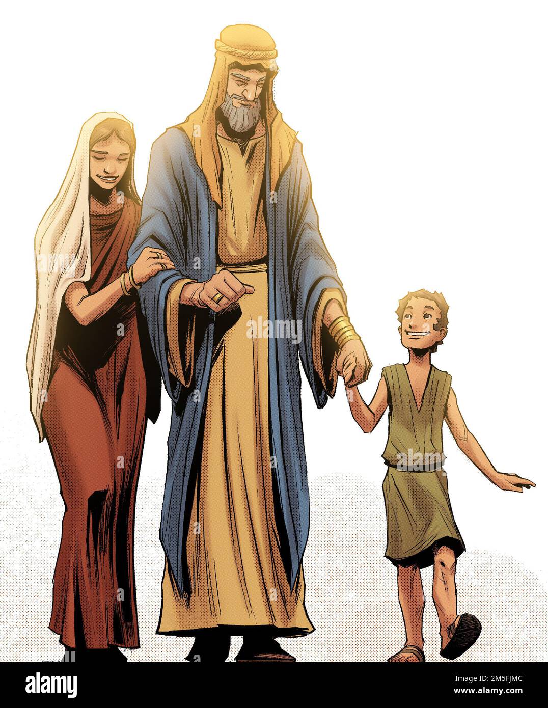 Familia feliz bendecida por Dios, historias bíblicas, Job y su familia Fotografía de stock Alamy