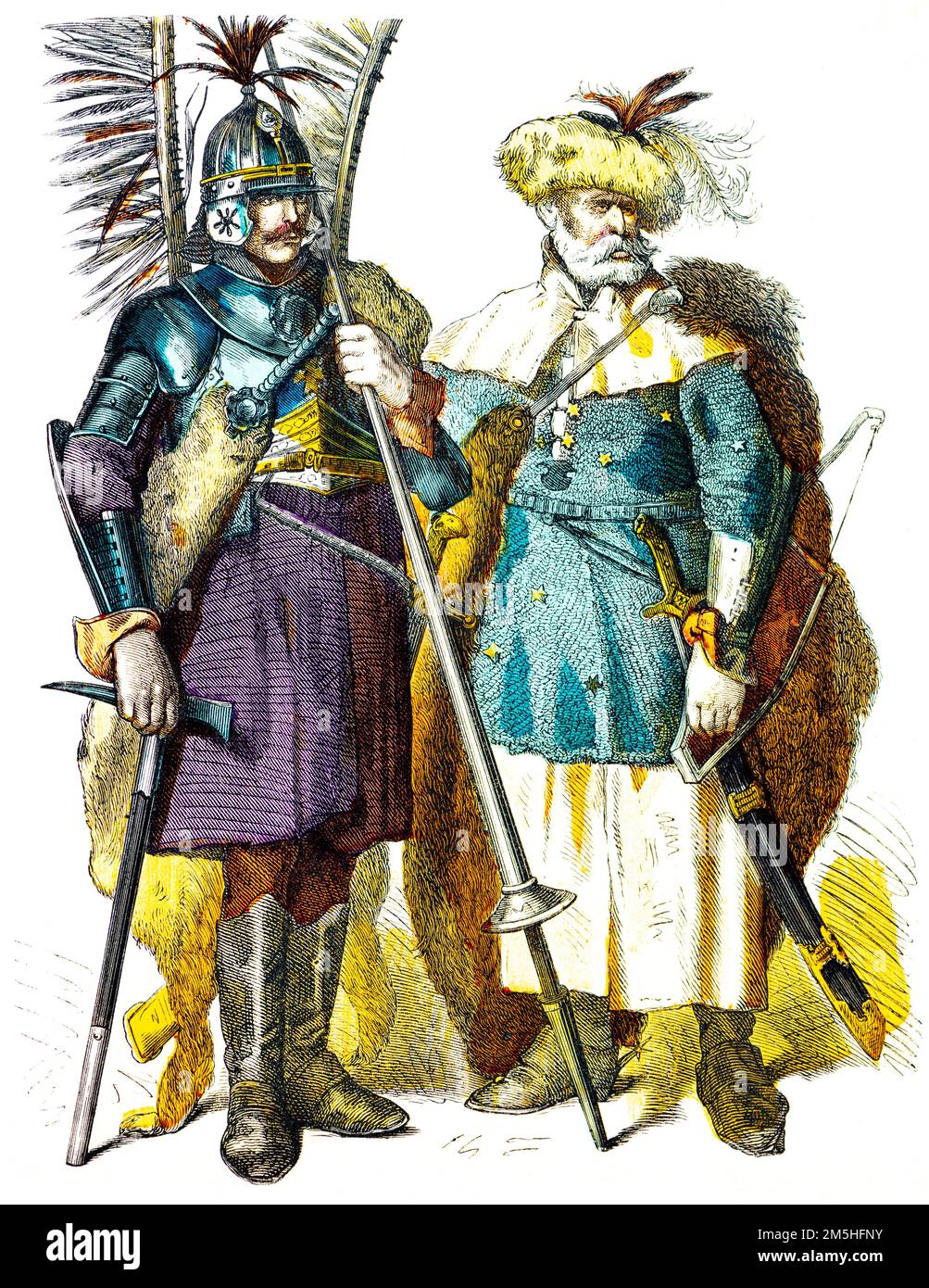 Trajes polacos del siglo 16th, Polonia, Europa del Este, coloreado ilustración histórica 1890, Münchener Bilderbogen 1890, Foto de stock