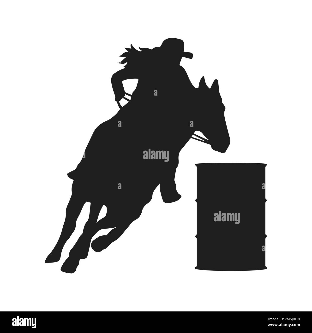 Barril Racer con caballo femenino y Rider silueta imagen Ilustración del Vector