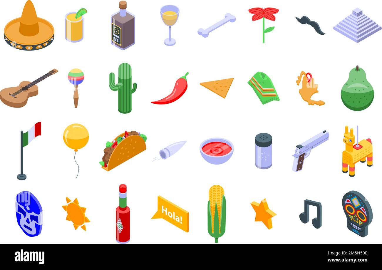 Iconos de México. Conjunto isométrica de México vector iconos para