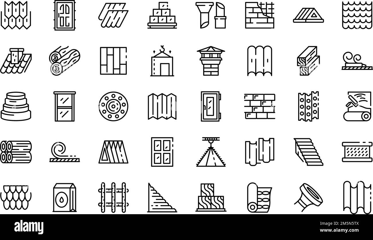 Conjunto de iconos de materiales de construcción. Esquema conjunto de materiales de construcción iconos vectoriales para el diseño de la tela aislados sobre fondo blanco Ilustración del Vector