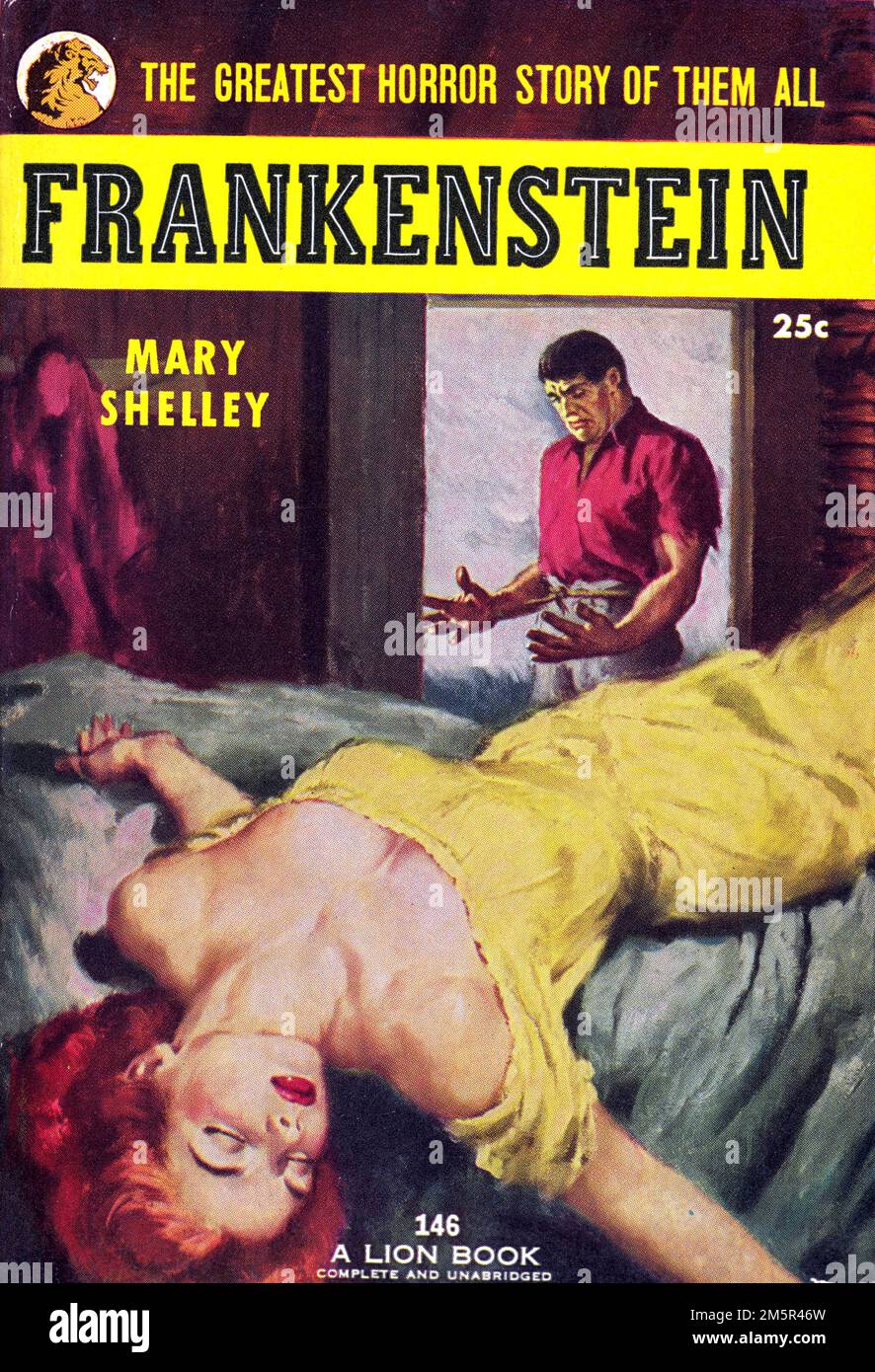 A cargo de Frankenstein. Ilustración de portada para una edición de 1953 de Frankenstein por Mary Shelley Foto de stock