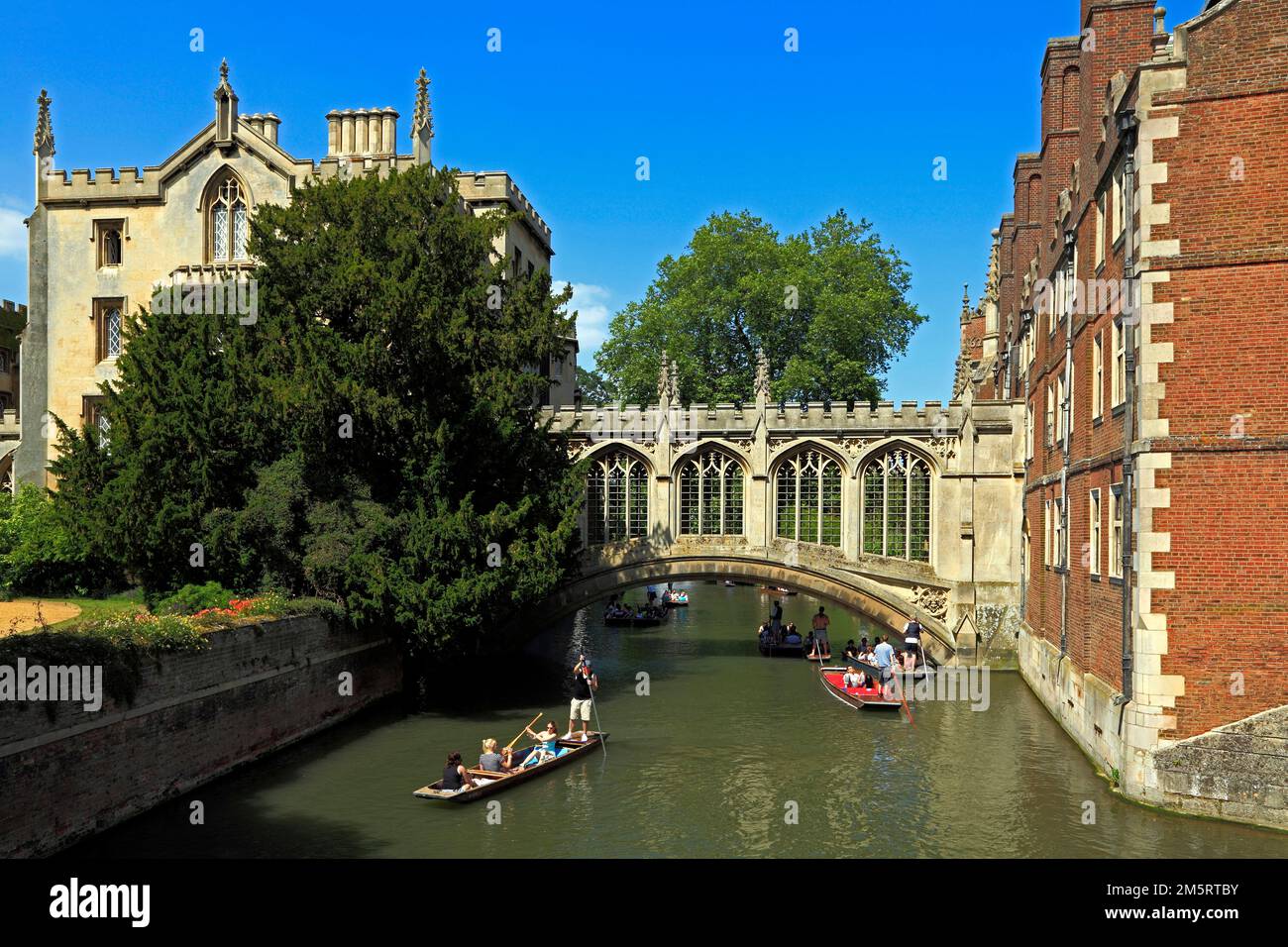 Cambridge, Puente de los Suspiros, Río Cam, St Johns College, Punts, University, Cambridgeshire, Inglaterra Foto de stock