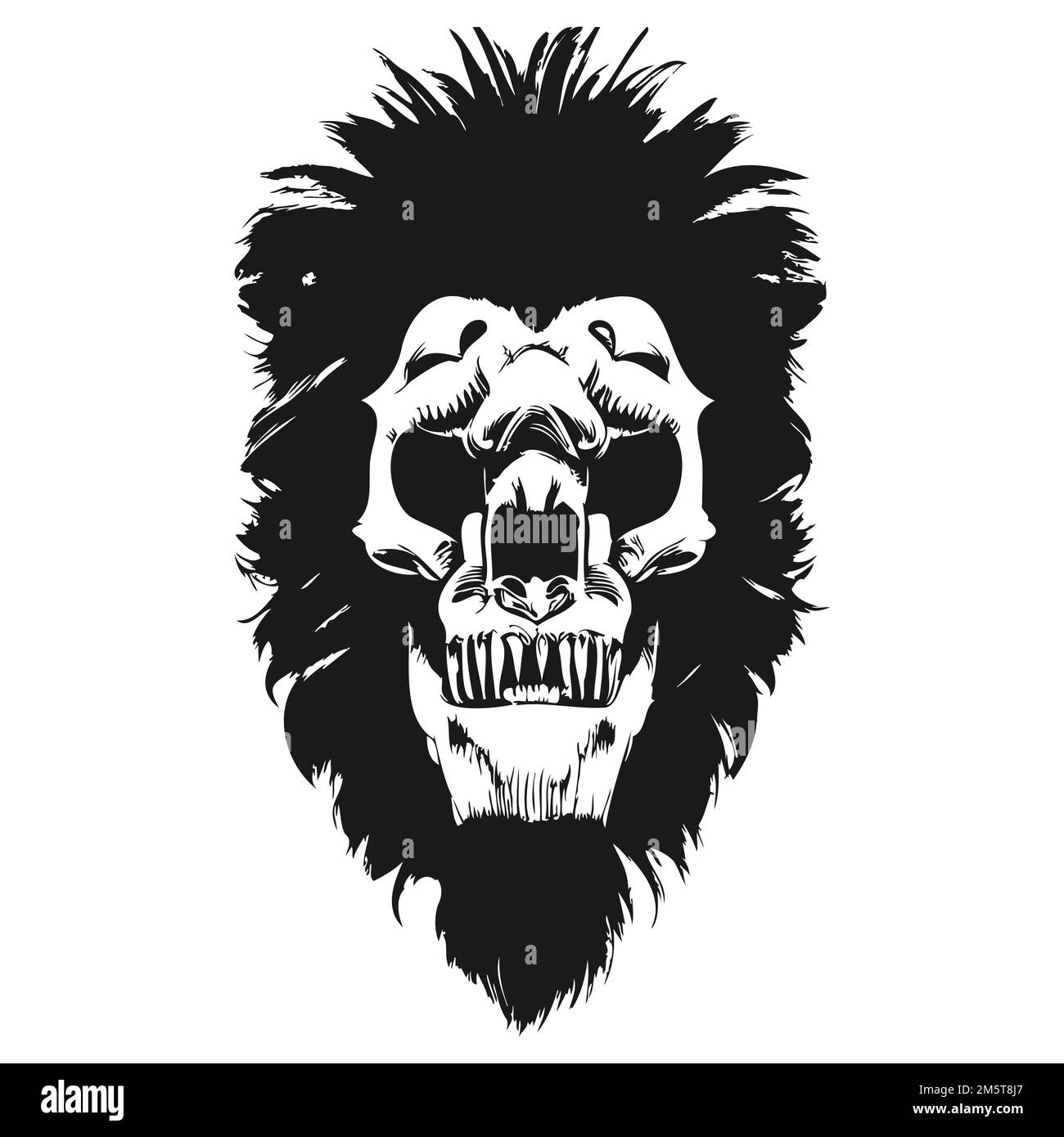 cráneo de leones dibujado a mano vector clip art en blanco y negro Ilustración del Vector