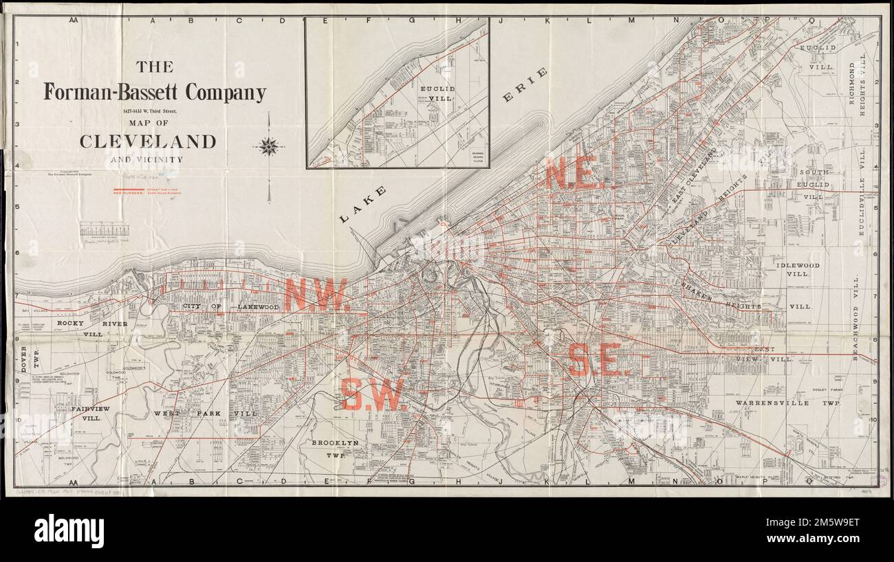 Mapa de Cleveland y alrededores. Cuadro de continuación Euclid Vill
