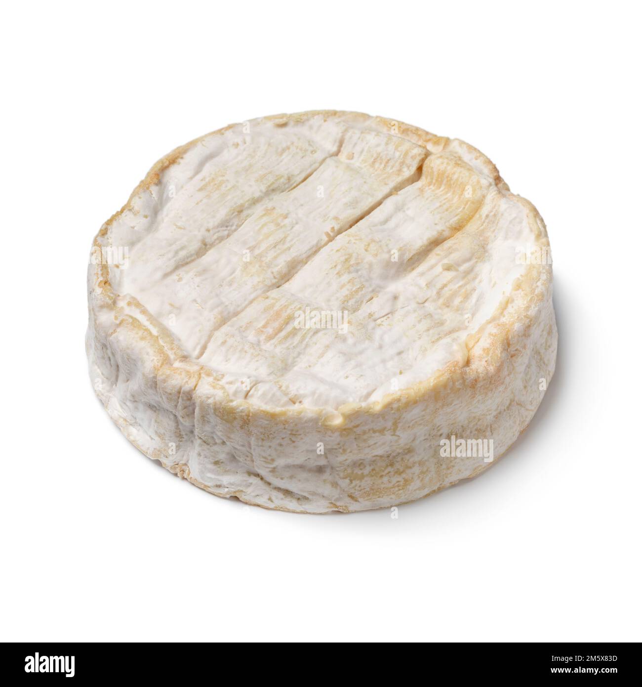 Queso Camembert francés entero aislado sobre fondo blanco cerca Foto de stock