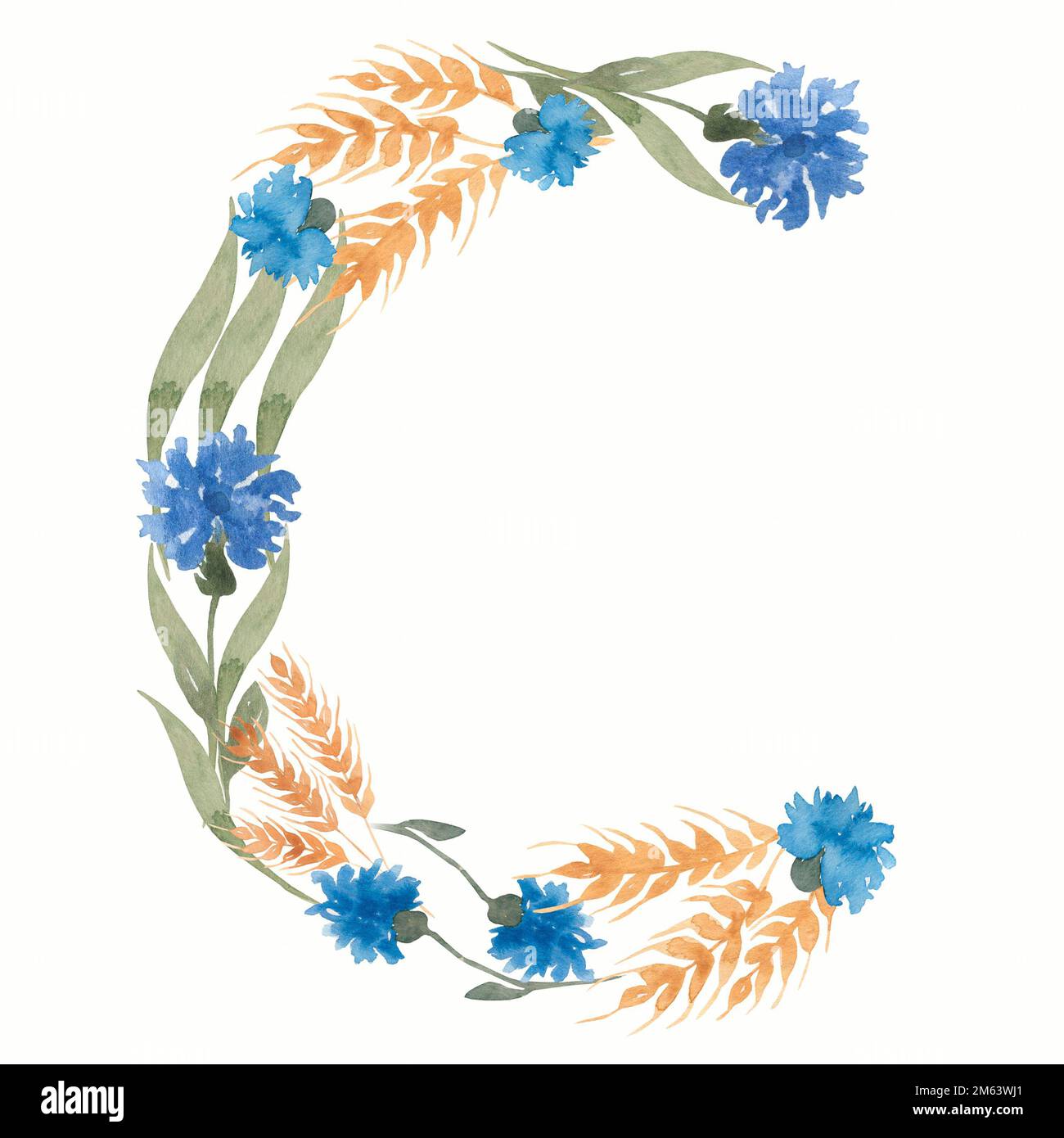Acuarela Floral Monograma Carta C. Dibujado a mano alfabeto ABC. Letras de flores silvestres. Foto de stock