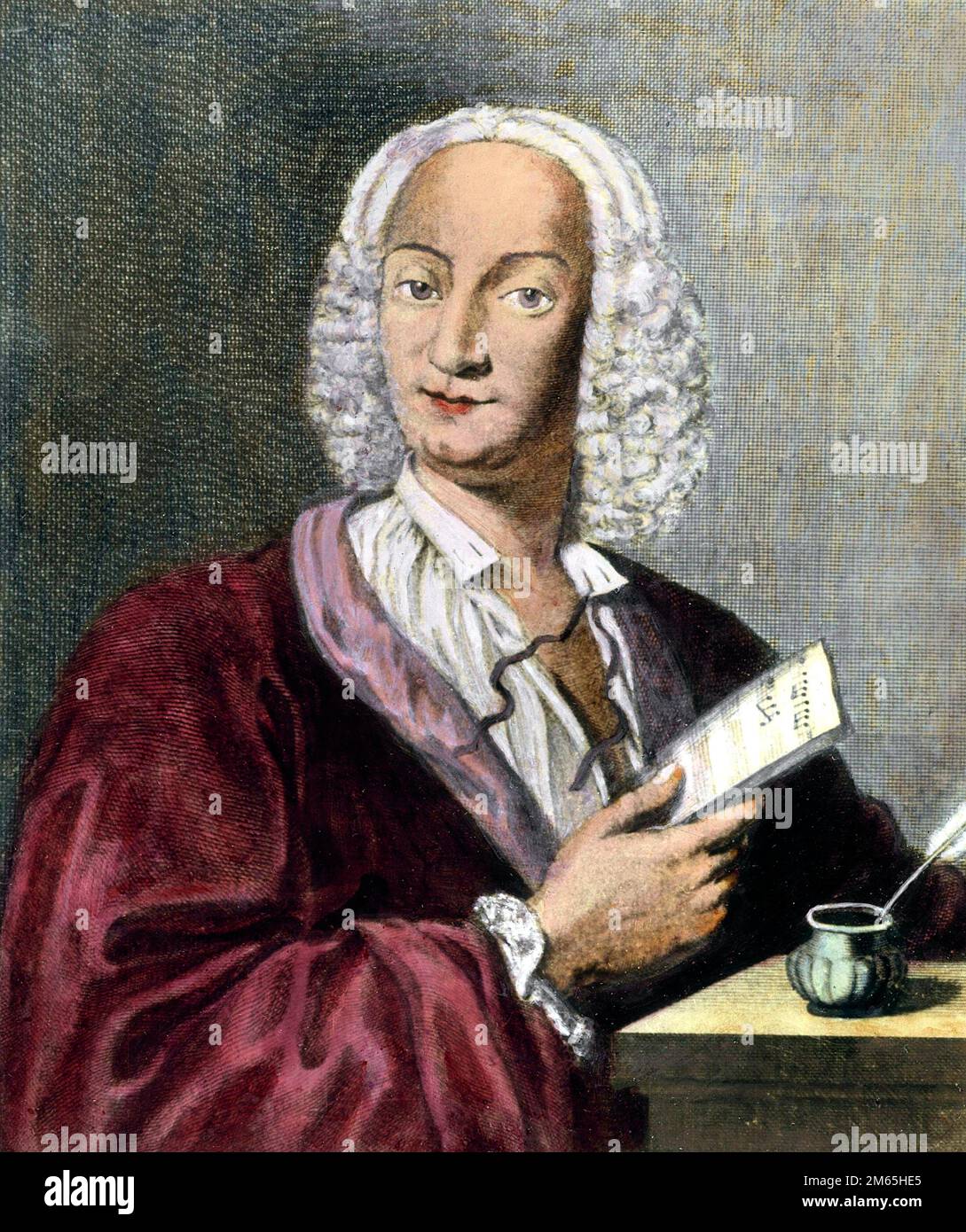 A cargo de Antonio Vivaldi. Retrato del compositor y violinista italiano Antonio Lucio Vivaldi (1678-1741), grabado por François Morellon de La Cave, 1725 Foto de stock