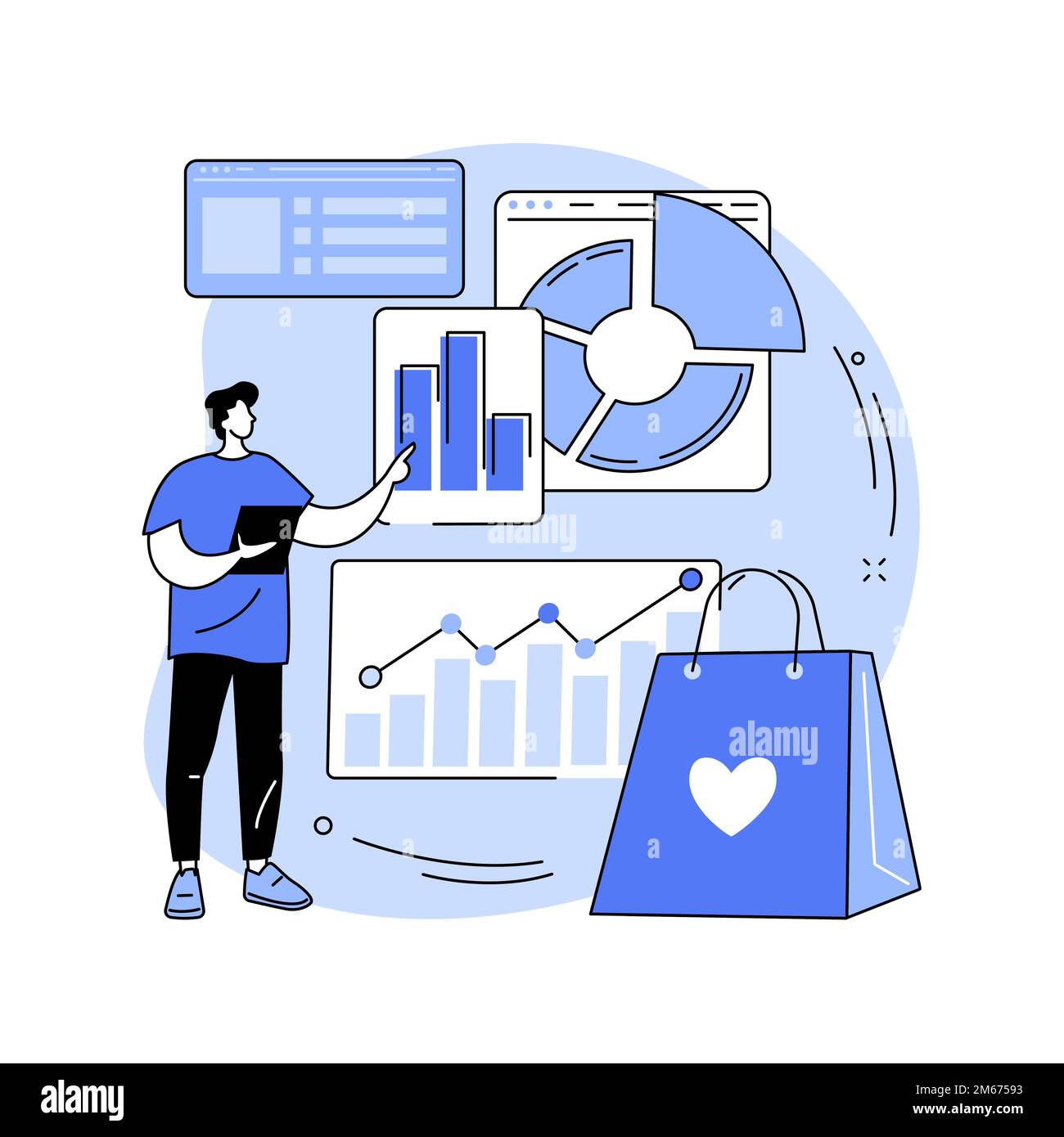 Estudios de mercado resumen concepto vector ilustración. Explore el nuevo segmento de mercado, las pruebas de productos, las necesidades de investigación de los clientes, la gestión de la Marca Ilustración del Vector