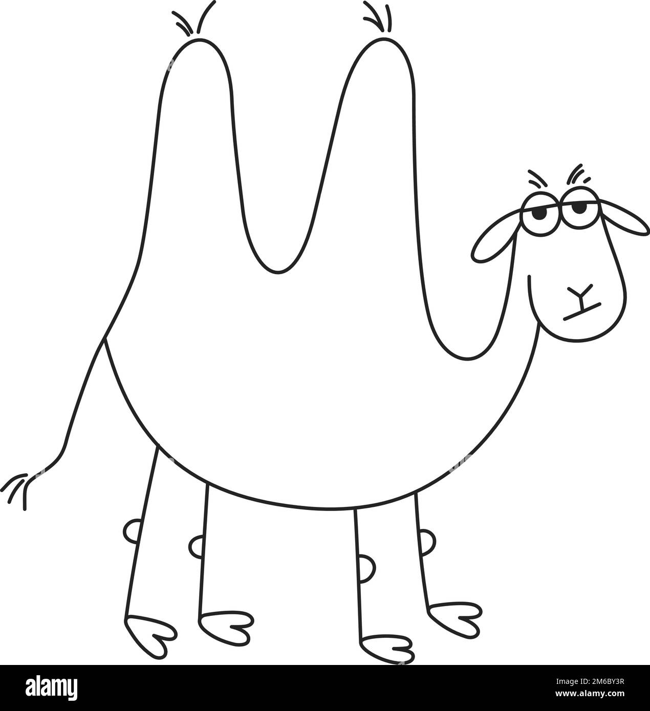 Dibujado a mano camello divertido. Triste cómic doodle de dos jorobadas camello niño dibujo. Ilustración vectorial aislado sobre fondo blanco Ilustración del Vector