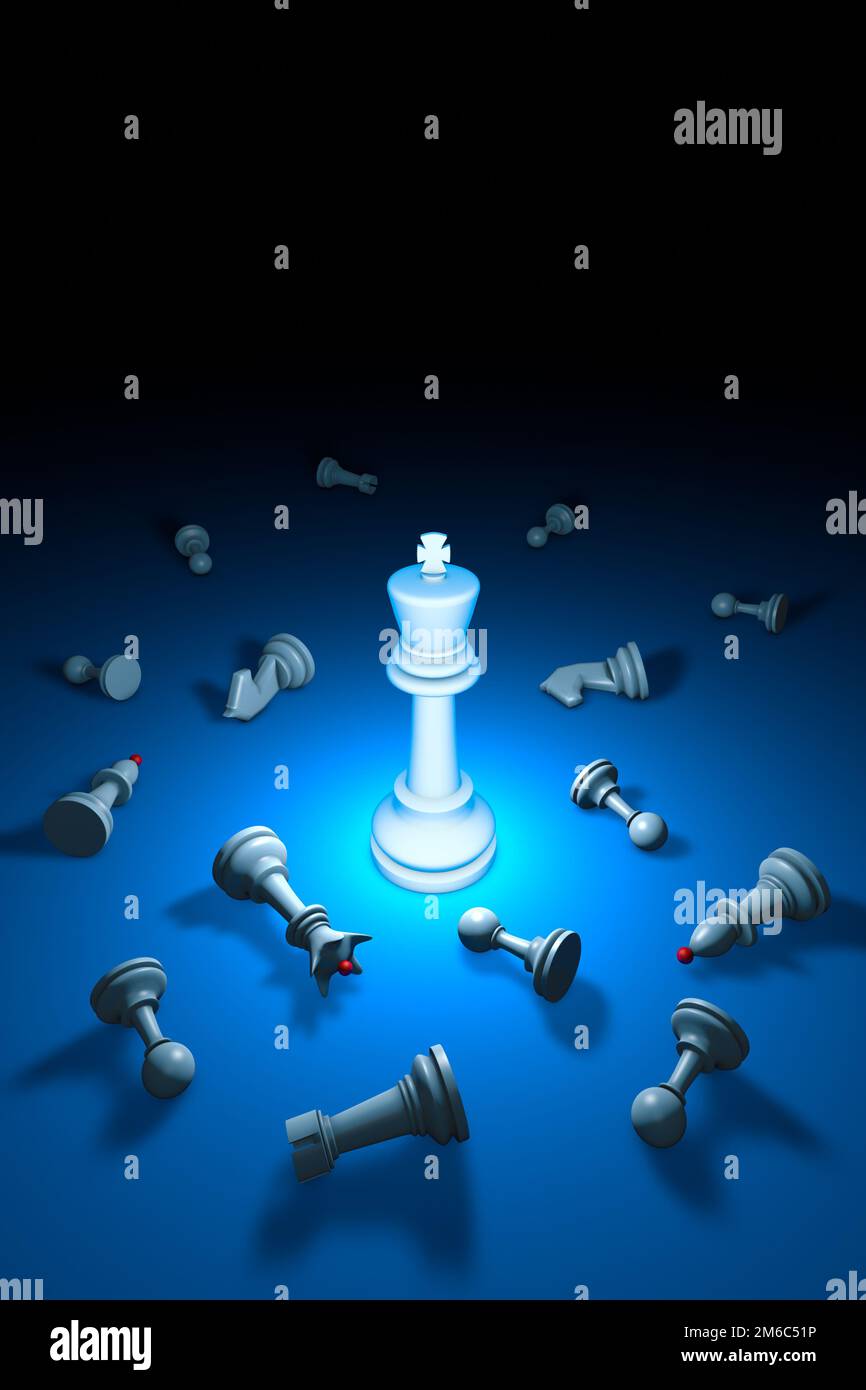 Personalidad fuerte (metáfora de ajedrez). Ilustración de renderizado 3D. Espacio libre para texto. Foto de stock