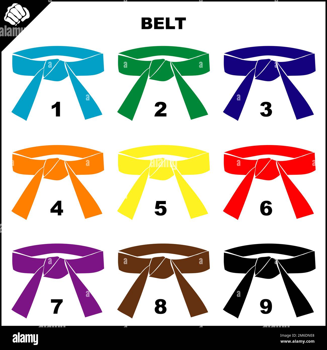 Cinturones de color para artes marciales kimono set, dogi karate,bjj, Judo, Karate, Taekwondo, Hapkido. Foto de stock