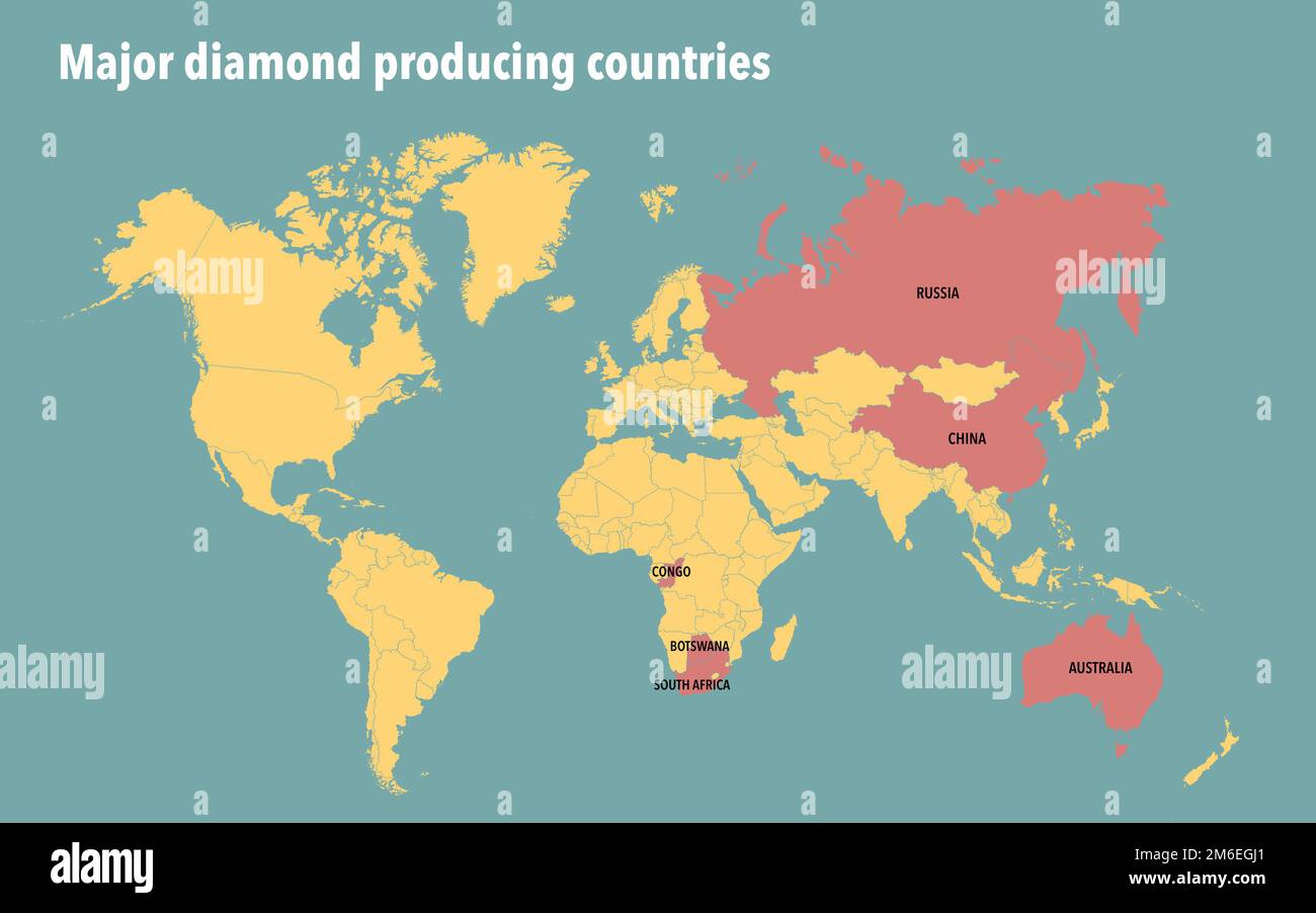 Mapa mundial de los principales países productores de diamantes Fotografía  de stock - Alamy