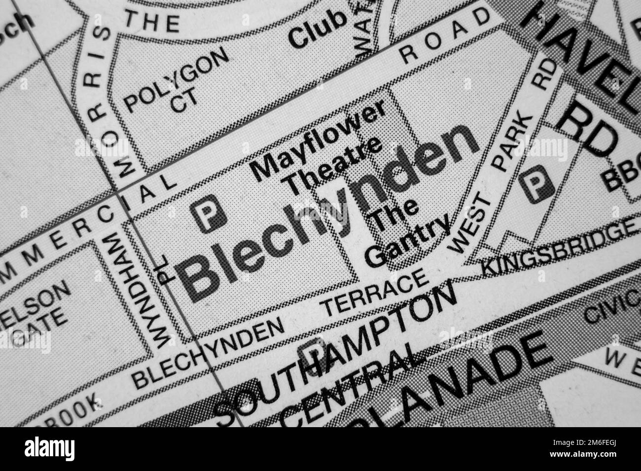 Blechynden Distrito de la ciudad portuaria de Southampton, Hampshire, Reino Unido atlas mapa nombre de la ciudad - blanco y negro Foto de stock