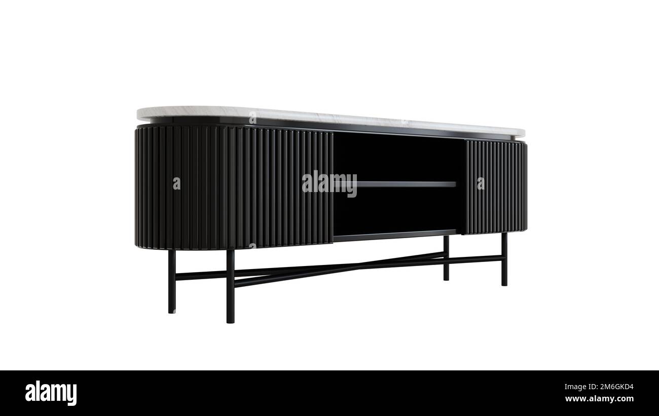 Representación 3D Gabinete negro sobre fondo blanco, tapa del gabinete