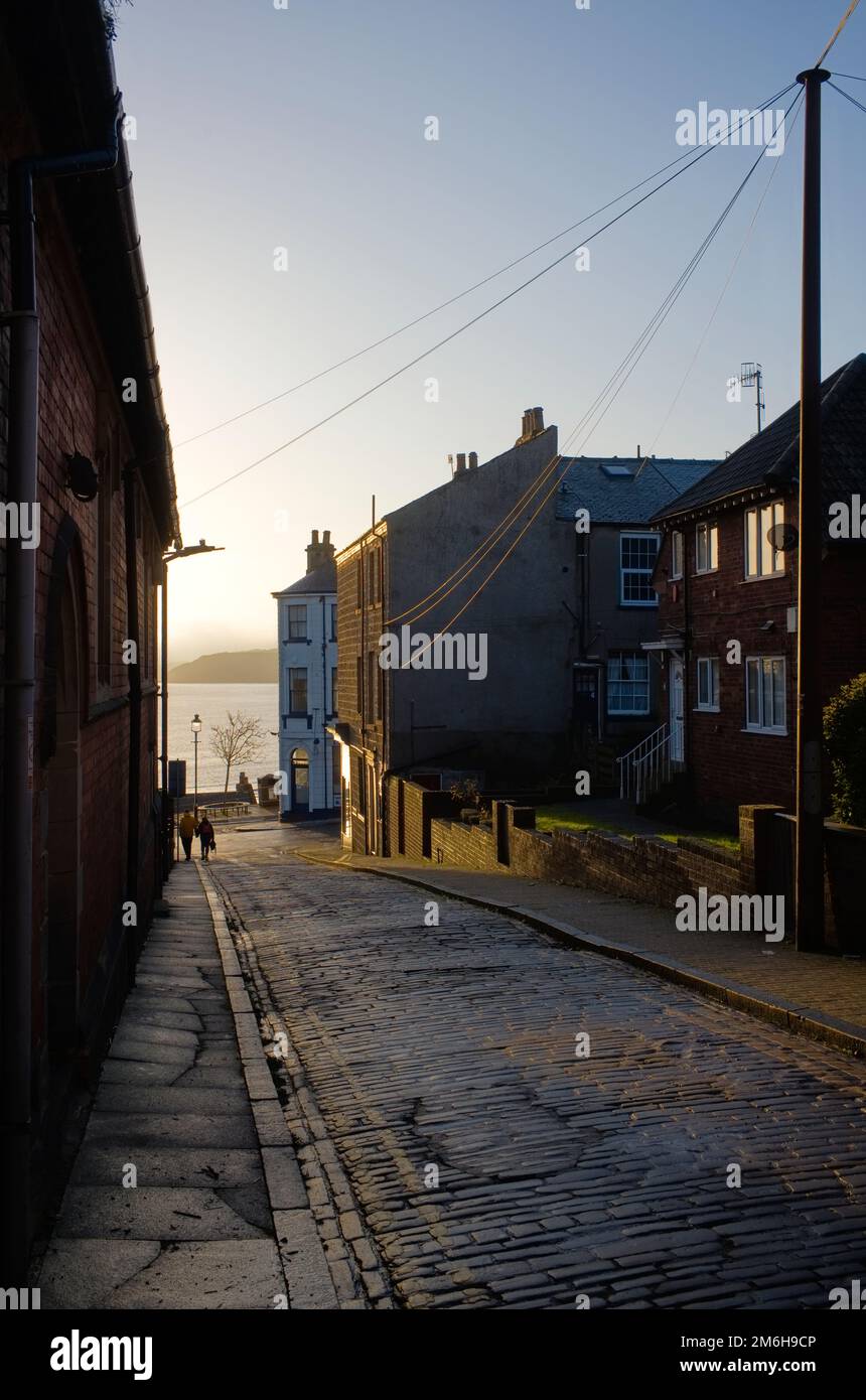 Globe Street en Scarborough en una mañana de invierno Foto de stock