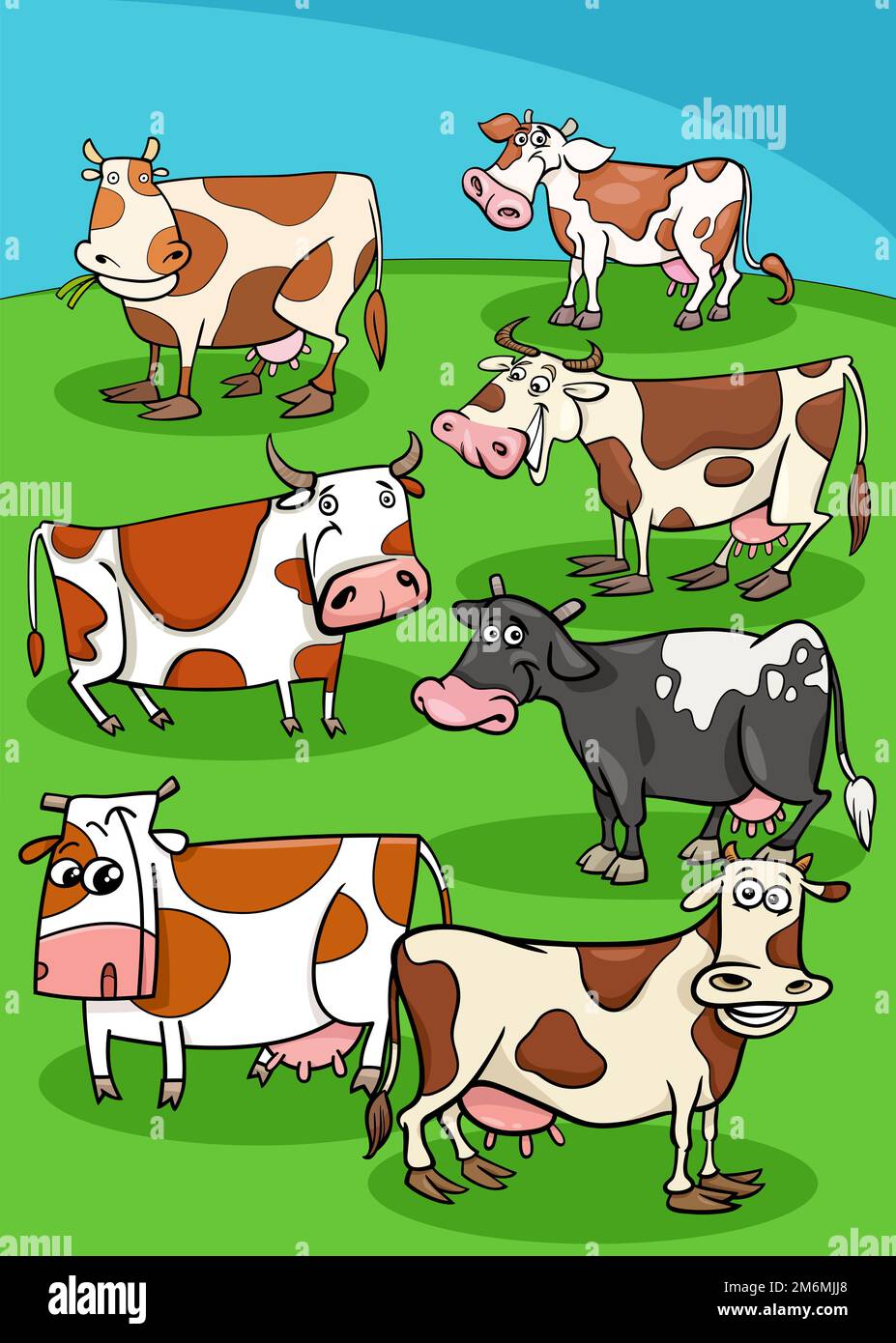 Vacas de dibujos animados animales de granja en el prado Fotografía de  stock - Alamy