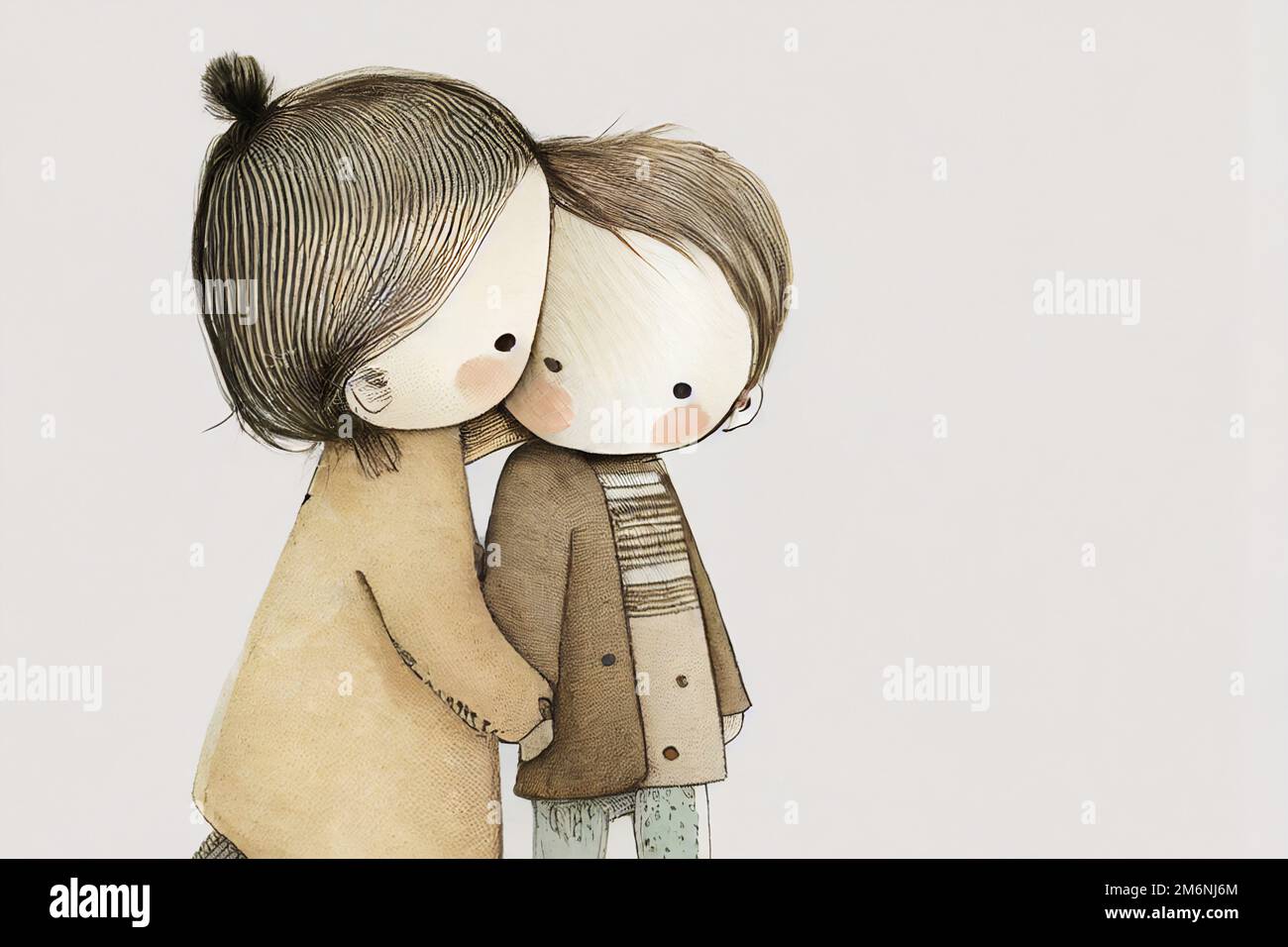 Lindo niño y niña de dibujos animados de una pareja besándose que podría ser útil para un novio o novia romántica tarjeta de felicitación del día de San Valentín o grap Fotografía Lindo niño y niña de dibujos animados de una pareja besándose que podría ser útil para un novio o novia romántica tarjeta de felicitación del día de San Valentín o grap Fotografía