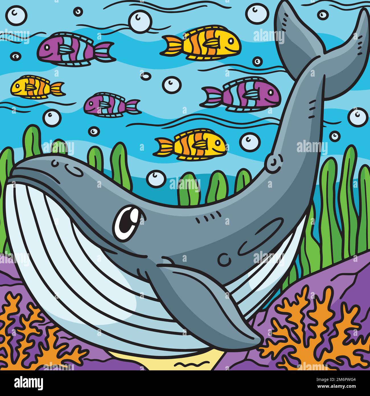 Azul ballena animal marino colorido de dibujos animados Ilustración del Vector