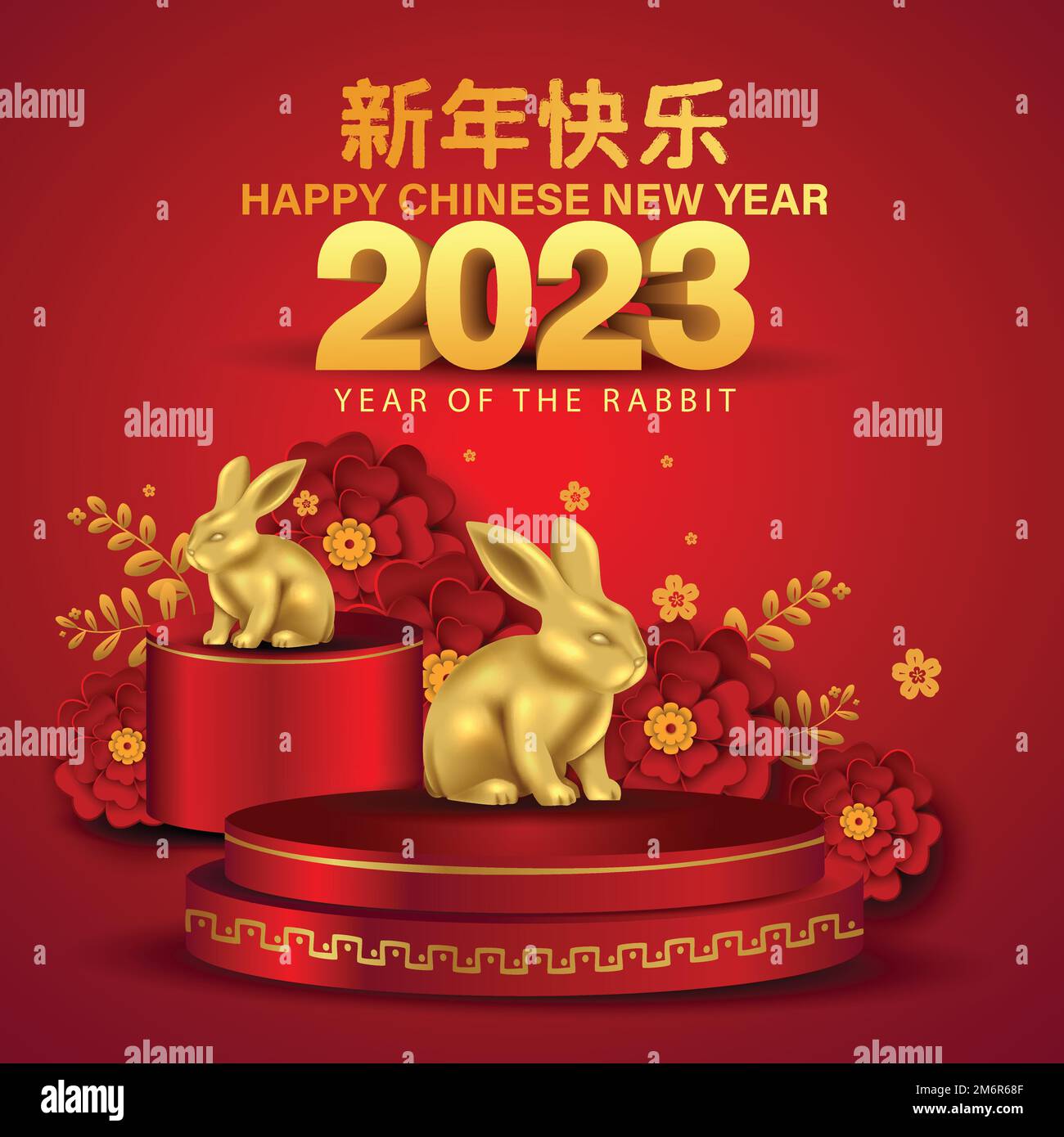 Feliz Año Nuevo Ilustración Vectorial Con Origami 2023 Años Números  Conejito Animal Anual Signo Del Zodiaco Símbolo De 2023 En El Calendario  Chino. Año Del Conejo. Diseño Festivo Del Horóscopo Chino Para