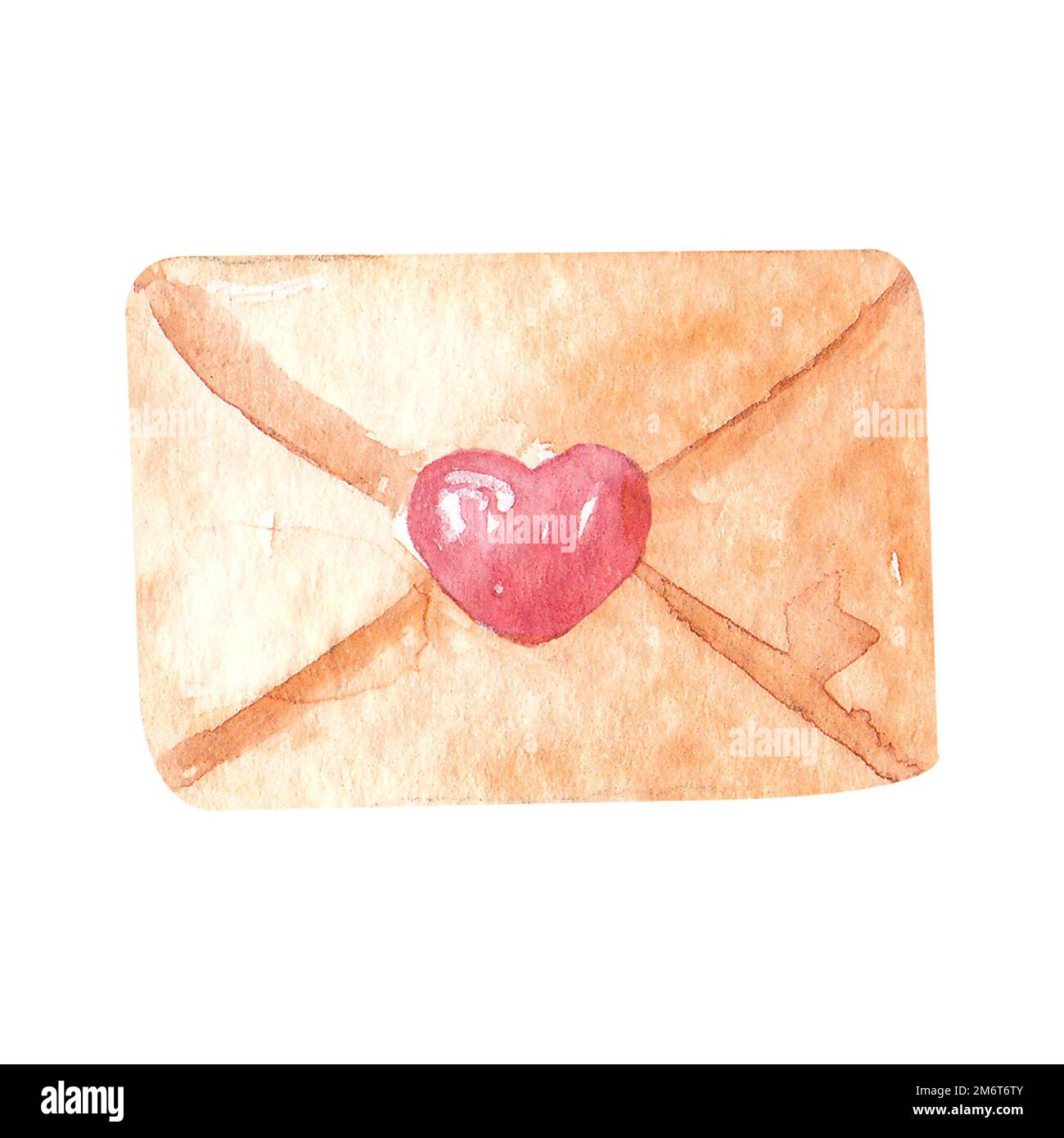 Dibujado a mano carta de acuarela con corazón. Sobre postal, símbolo de romance, amor por las tarjetas, pegatinas, logotipo, invitaciones. Foto de stock