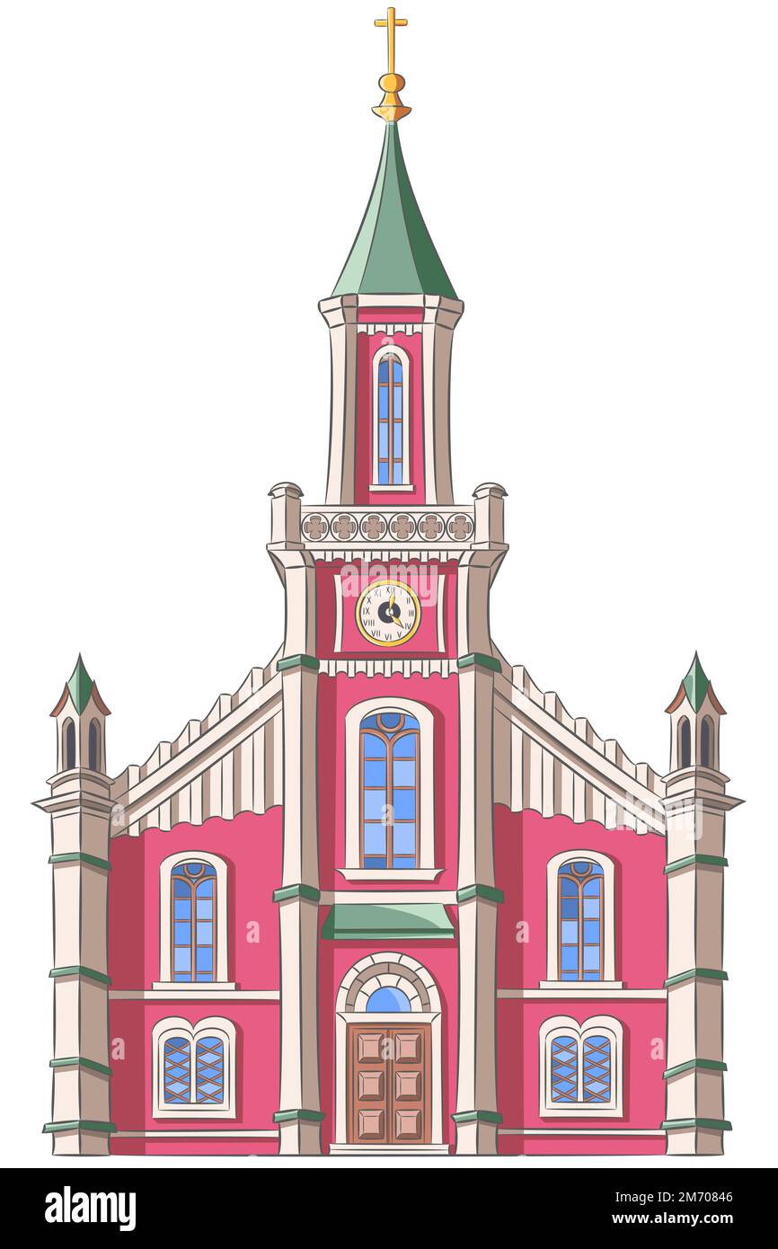 Iglesia parroquial evangélica de Cristo aislado sobre fondo blanco. Salzburgo. Austria. Ilustración vectorial. Ilustración del Vector