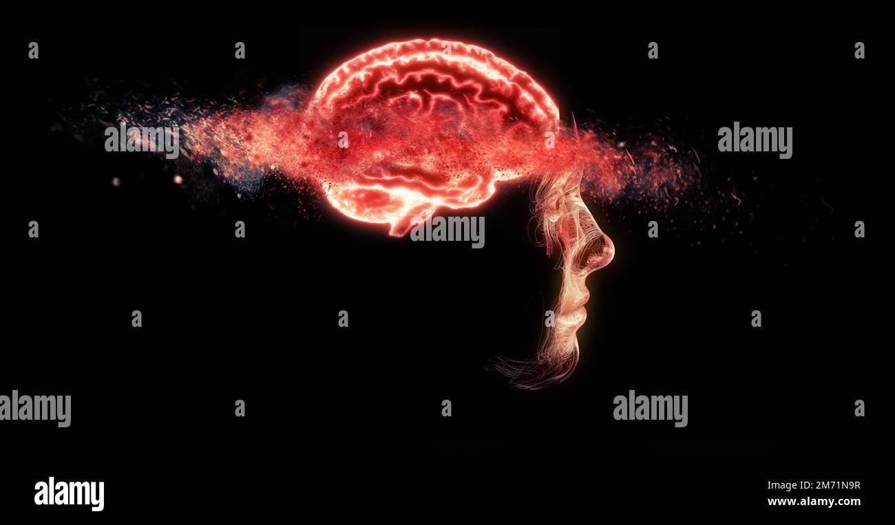 Lapsos de memoria, olvido de cosas, enfermedad degenerativa. Problemas  cerebrales. Enfermedad de Parkinson y alzheimer. Vista lateral de cara.  Accidente cerebrovascular, sinapsis y neuronas Fotografía de stock - Alamy