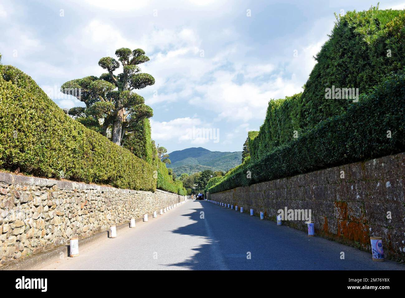 La ciudad japonesa de Chiran en la prefectura de Kagoshima es un distrito de samuráis preservado con casas y jardines de roca zen unidos a residencias de samuráis Foto de stock