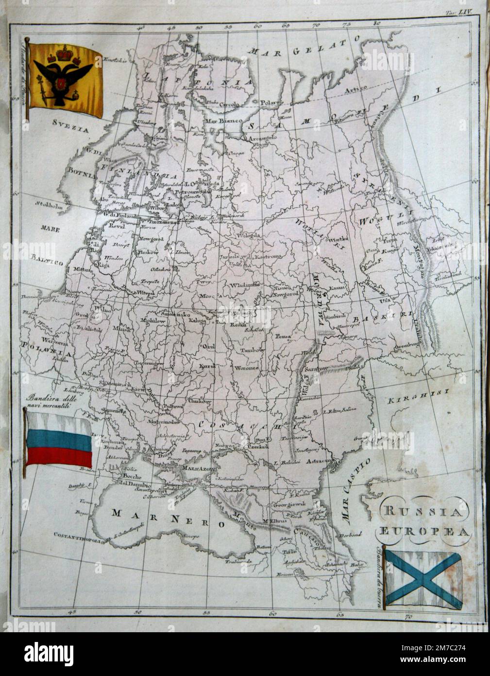 Mapa de Rusia Europea, desde Marmocchi Atlas, Florencia, Italia 1838 Foto de stock