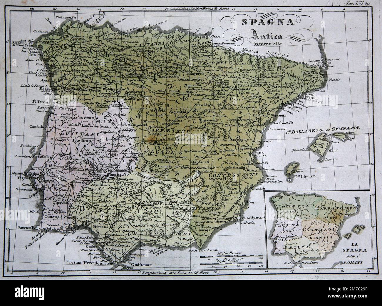 Mapa de España, desde Marmocchi Atlas, Florencia, Italia 1840 Foto de stock