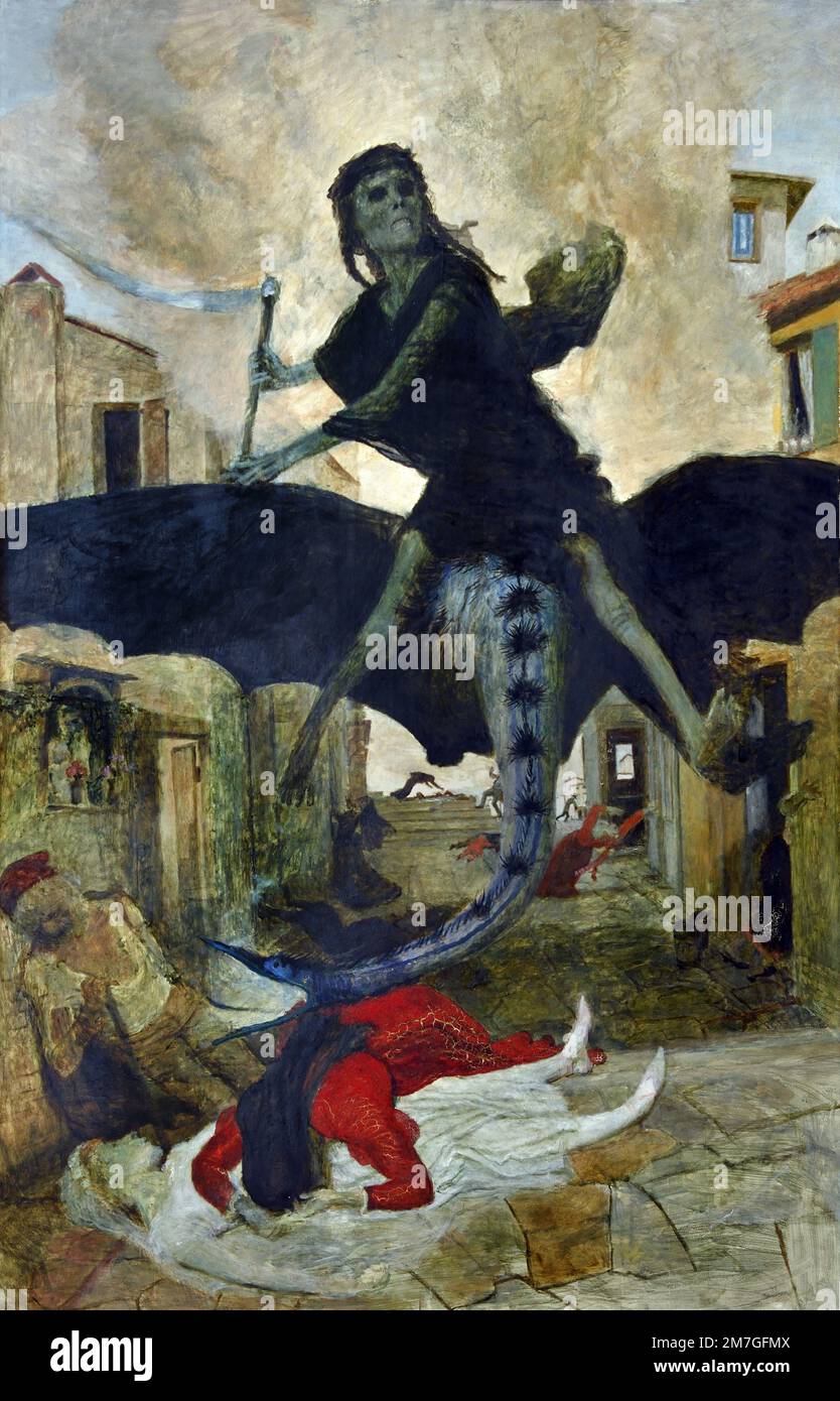 La Plaga 1898 Arnold Bocklin 1827-1901 Suiza fue un pintor simbolista suizo. ( La peste es una enfermedad infecciosa,causada bacteria Yersinia, pestis, muerto, muerte, fiebre, ) Foto de stock