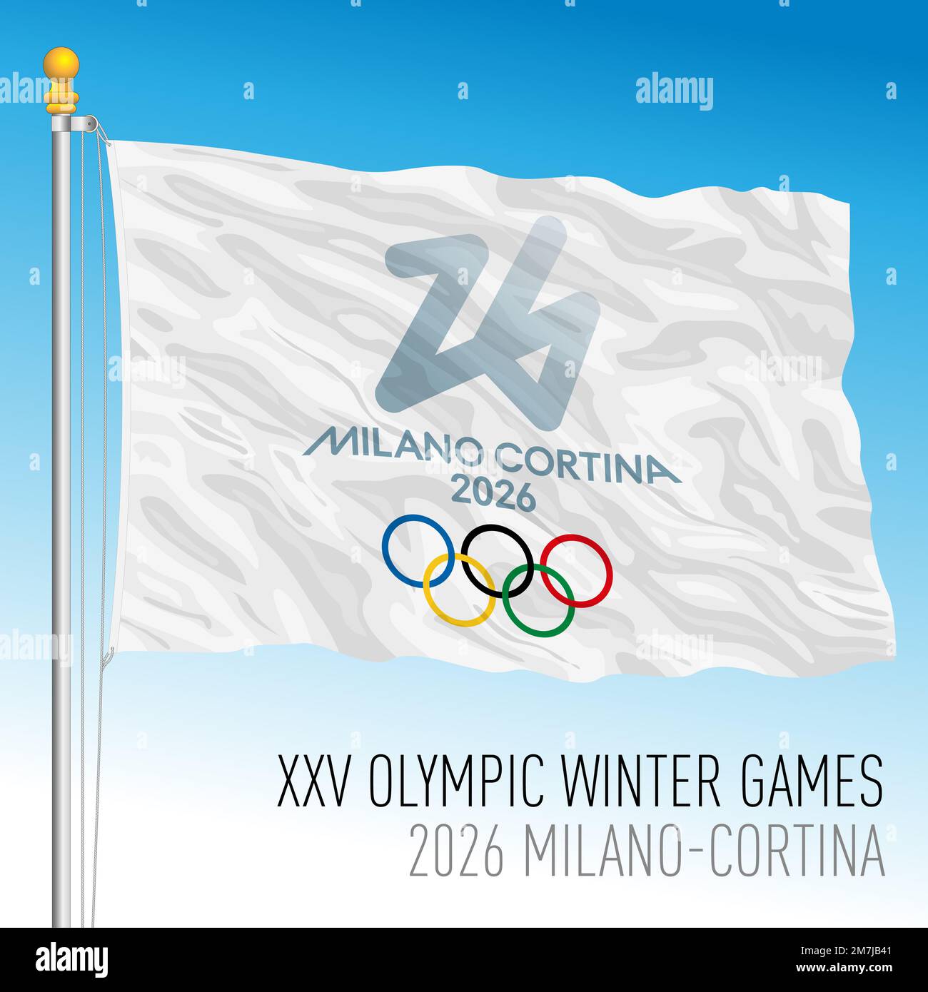 Italia, año 2026, bandera de XXV Juegos Olímpicos de Invierno 2026
