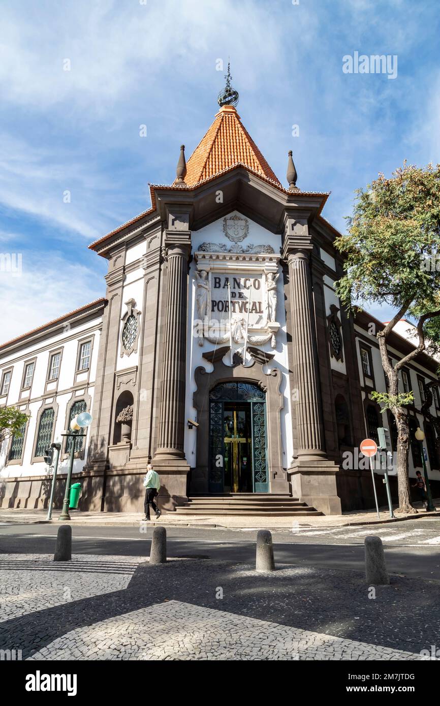 Banco de Portugal, Av Arriaga, Funchal. Madeira. Portugal. Foto de stock