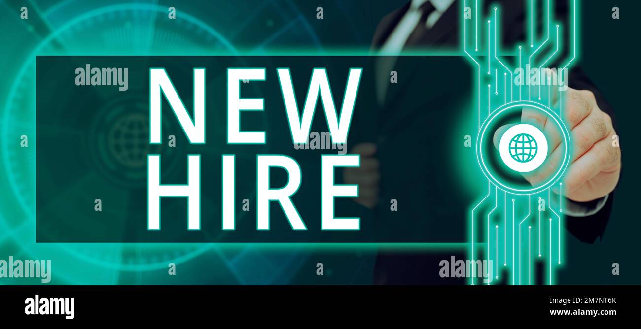 Inspiración mostrando el signo New Hire. Concepto que significa alguien