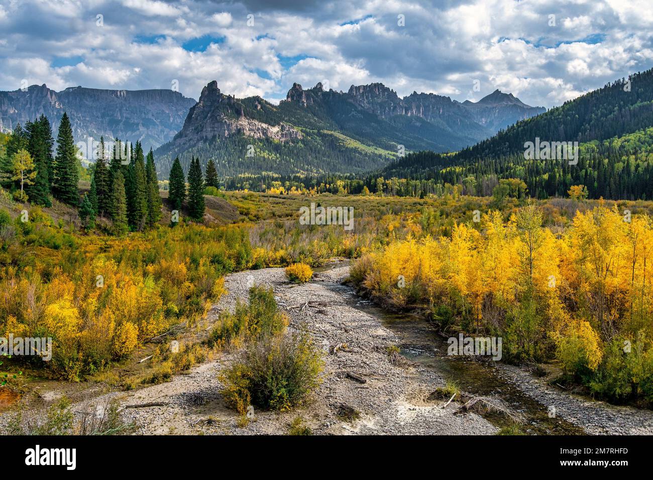 Los hermosos colores otoñales del oeste de Colorado, cerca de Ridgway a finales de septiembre. Foto de stock