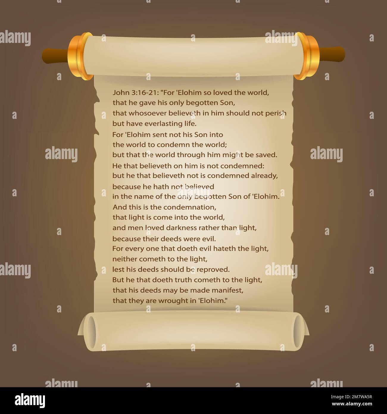 Viejo pergamino con texto de la Biblia. Pergamino realista. Rollo de