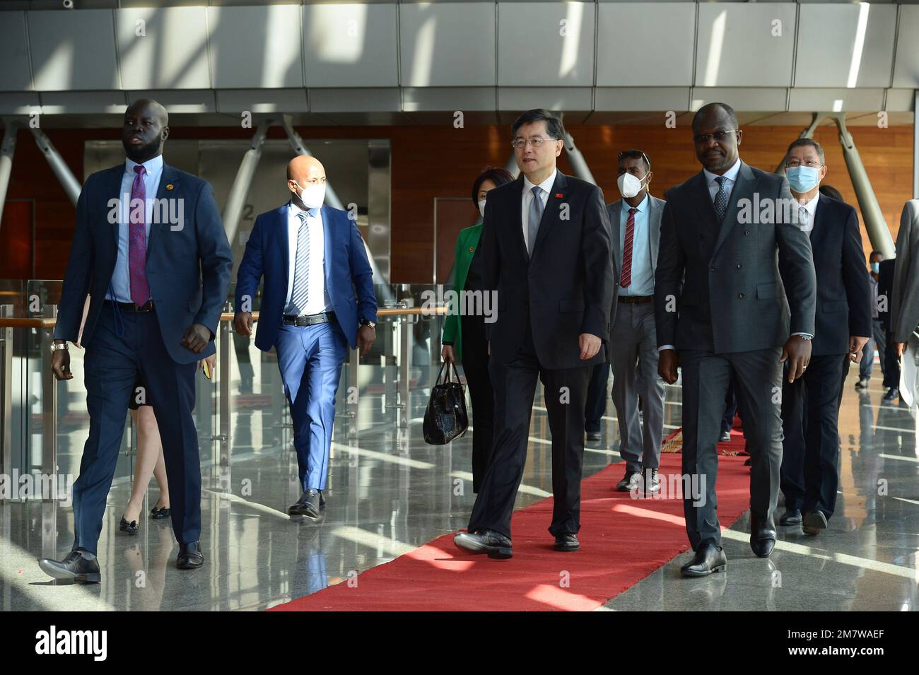 China's Foreign Minister, Qin Gang, center, arrives at the African
