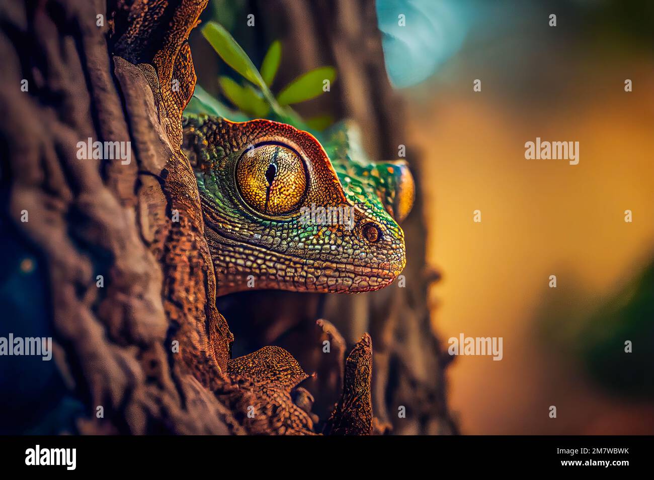 Primer plano de un reptil en su hábitat natural en una rama de árbol
