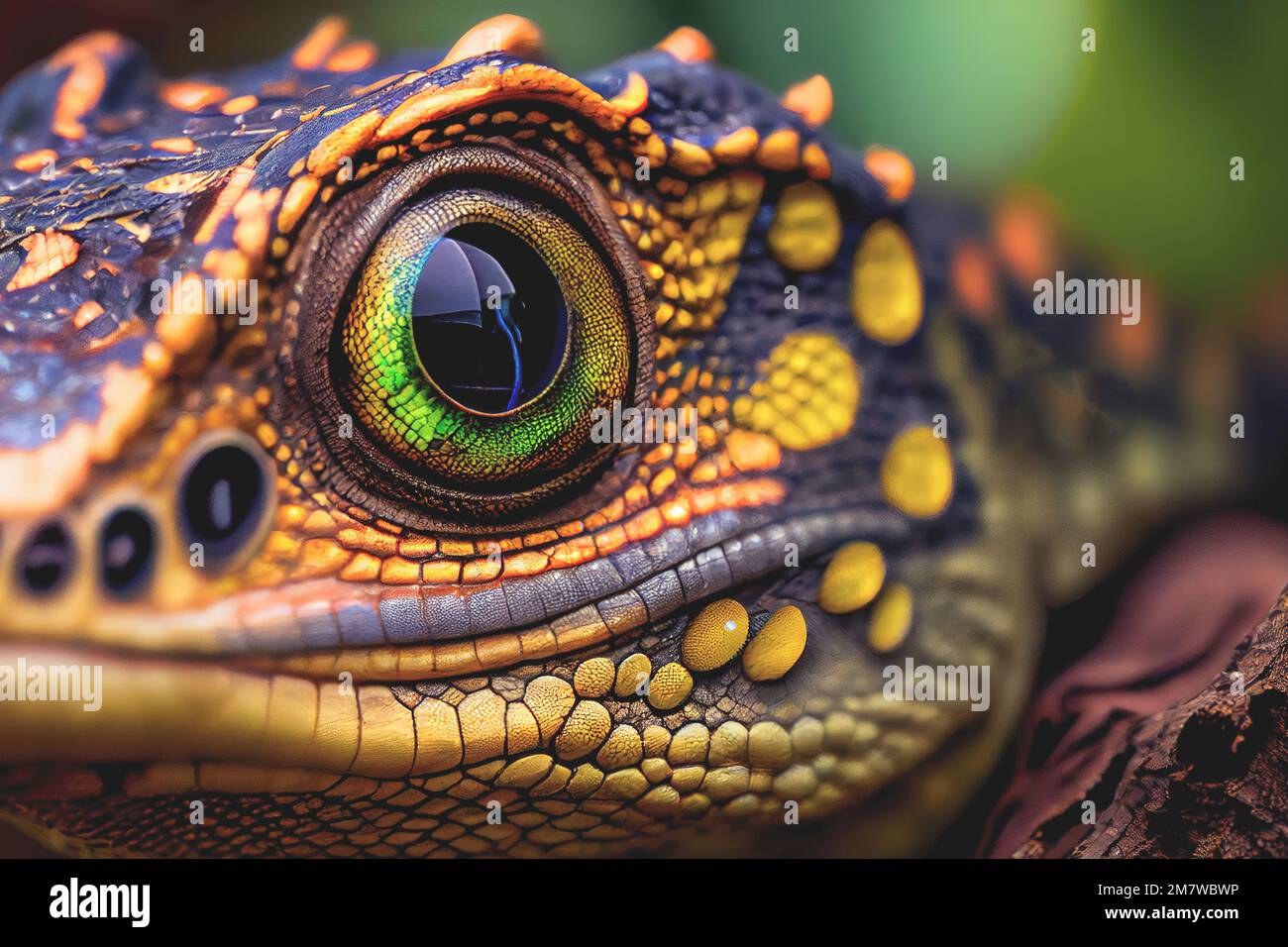 Primer plano de un reptil en su hábitat natural en una rama de árbol