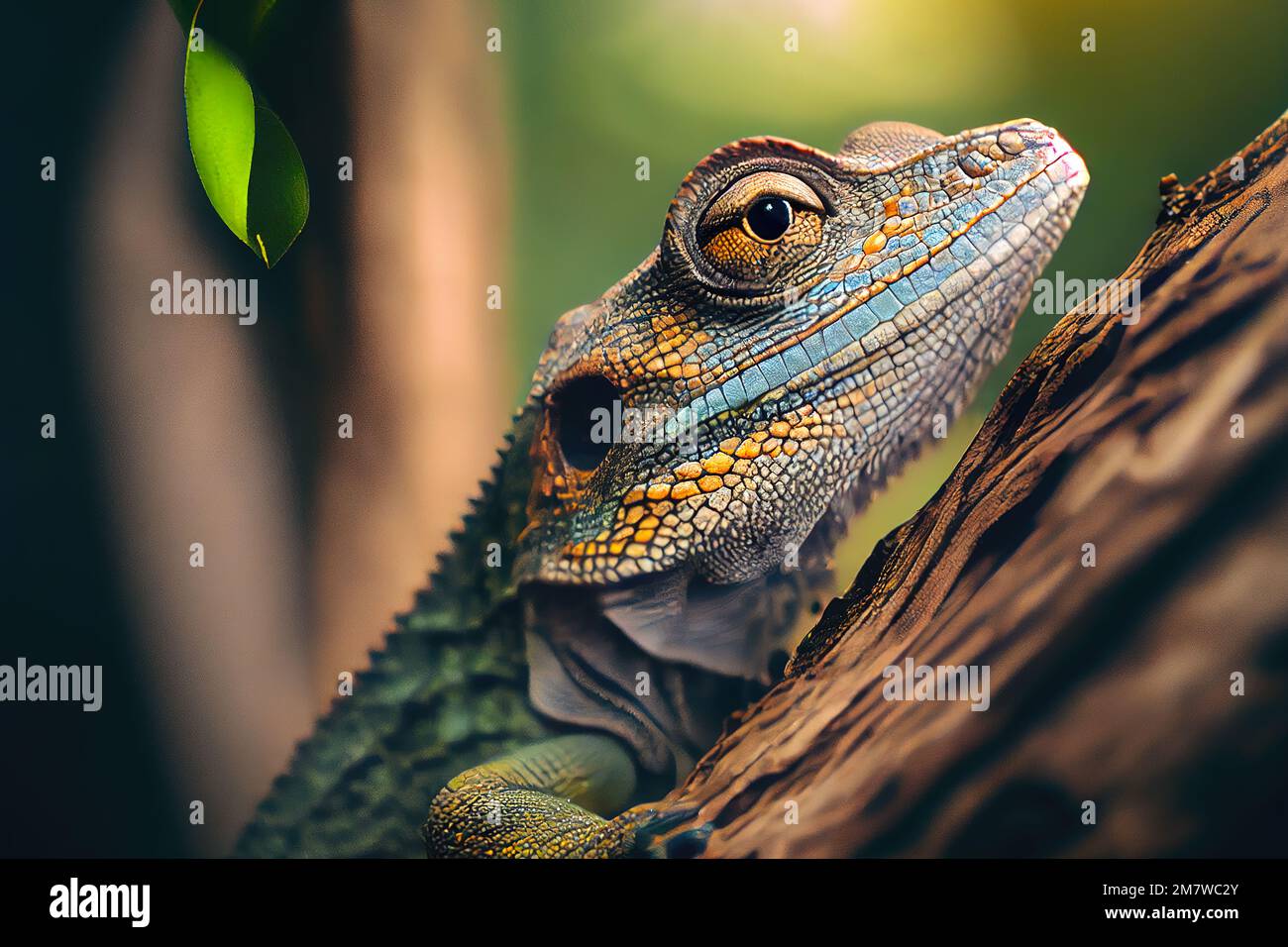 Primer plano de un reptil en su hábitat natural en una rama de árbol