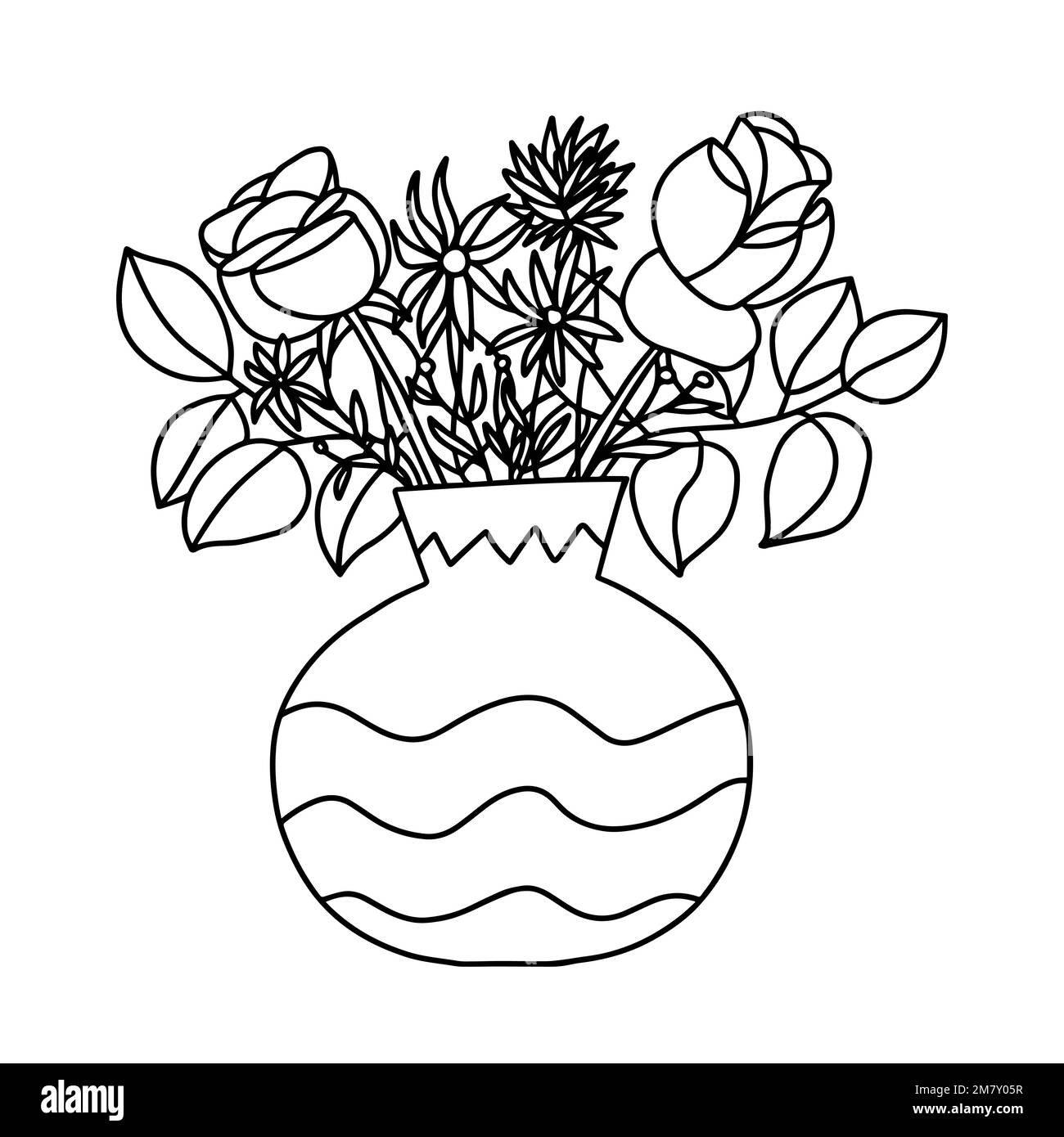 Doodle página para colorear jarrón con flores Imagen Vector de stock - Alamy