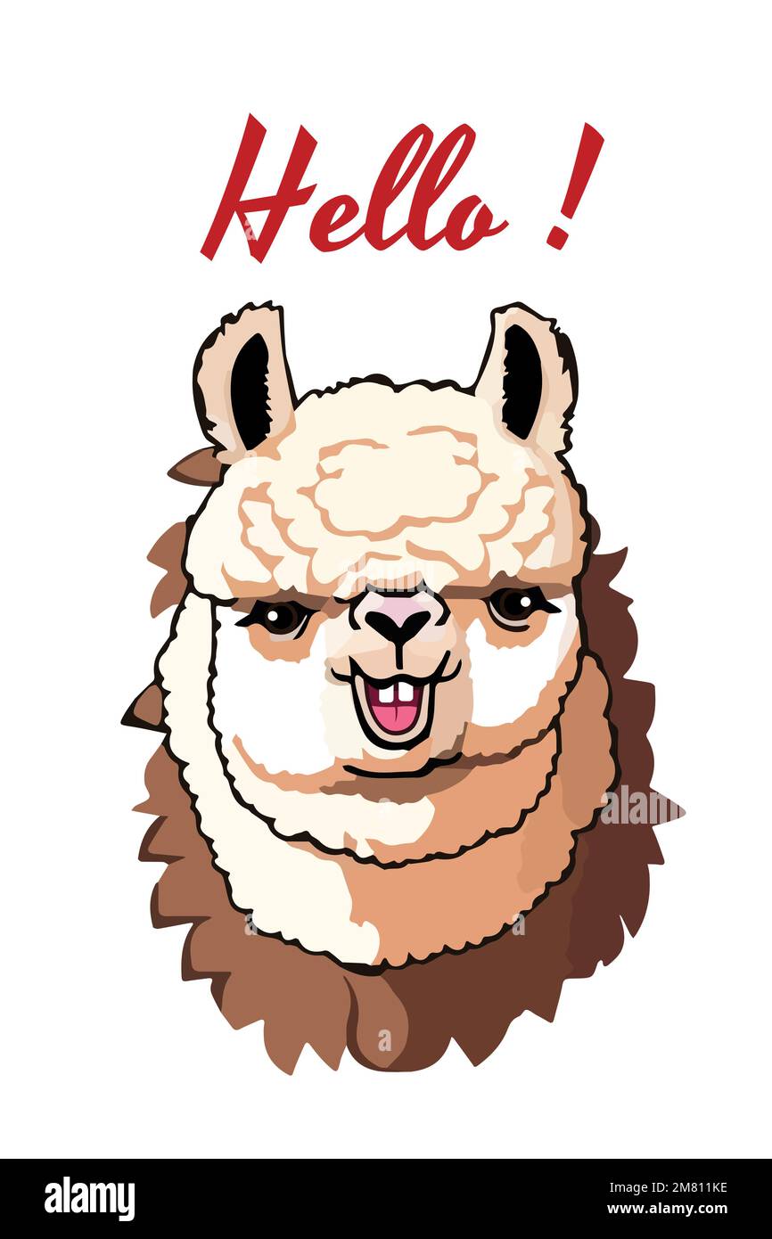 Llama de dibujos animados alpaca. Vector animal Lama aislado ilustración. Lindo divertido arte digital Diseño para tarjeta, pegatina, tela textil, camiseta. Niños, Ilustración del Vector