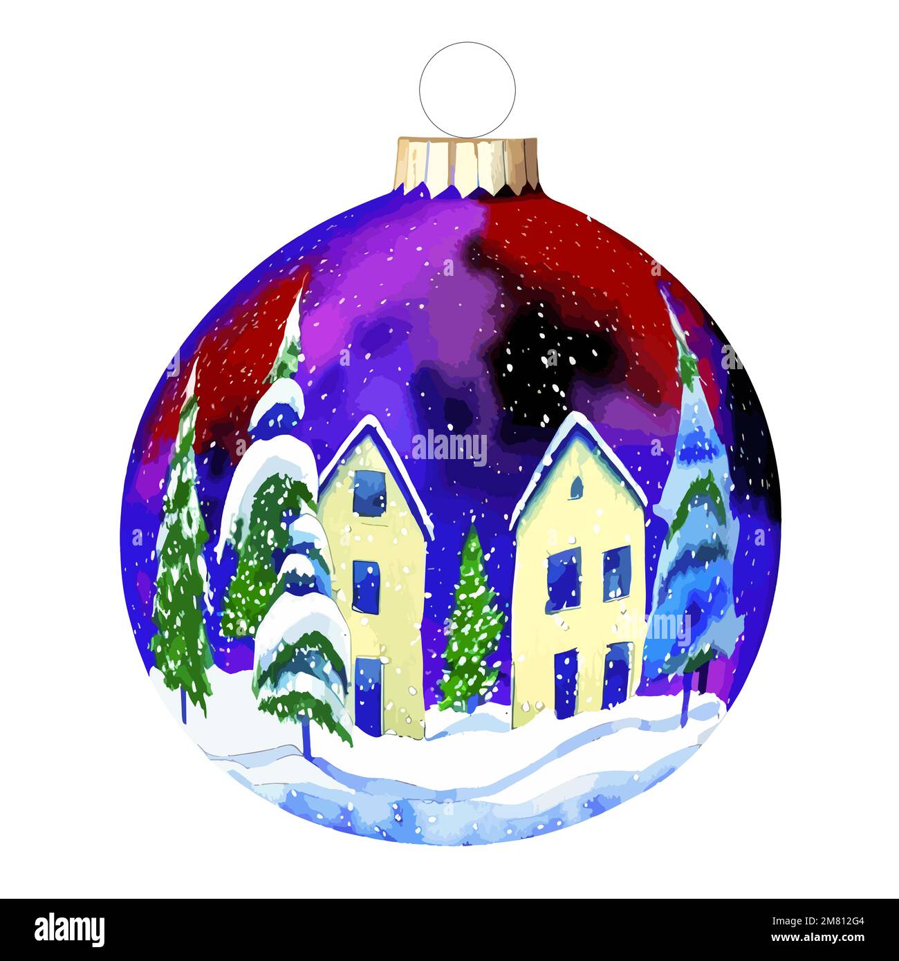 Vector bola mágica de la Navidad de la acuarela para el abeto con el paisaje del invierno, bola pintada multicolor de la navidad, feliz año nuevo, días festivos y feliz Navidad! Imagen Vector bola mágica de la Navidad de la acuarela para el abeto con el paisaje del invierno, bola pintada multicolor de la navidad, feliz año nuevo, días festivos y feliz Navidad! Imagen
