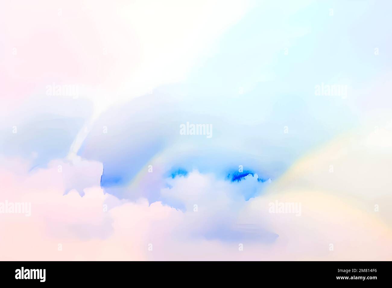 Ilustración hecha a mano del cielo de la acuarela de colores pastel, chapoteo abstracto multicolor sobre fondo de papel blanco, nubes de acuarela del vector. Ilustración del Vector