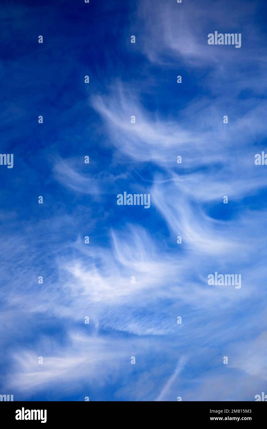 Cirrus Uncinus se nubla en un cielo azul Foto de stock
